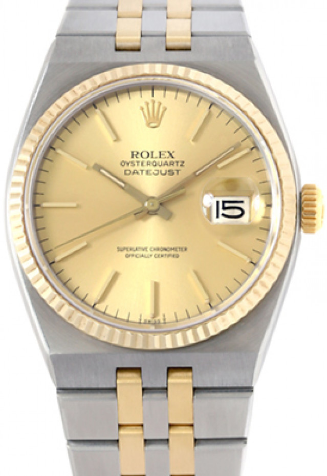 Rolex 17013 Yellow Gold & Steel on Oysterquartz, Fluted Bezel Champagne with Gold Index